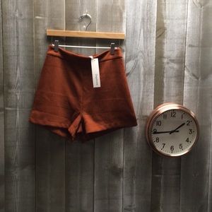 High Wasted Burnt Orange Sweater Knit Shorts